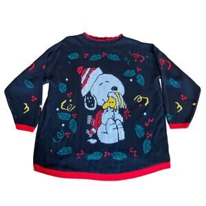 Vintage Snoopy & Friends Christmas Sweater L Woodstock Holiday Knit Made in USA